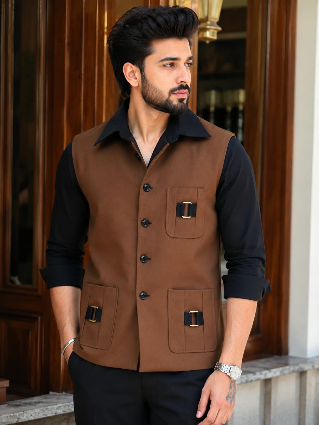 Premium Tan Collar Basket for Men – Elegant Festive & Formal Wear